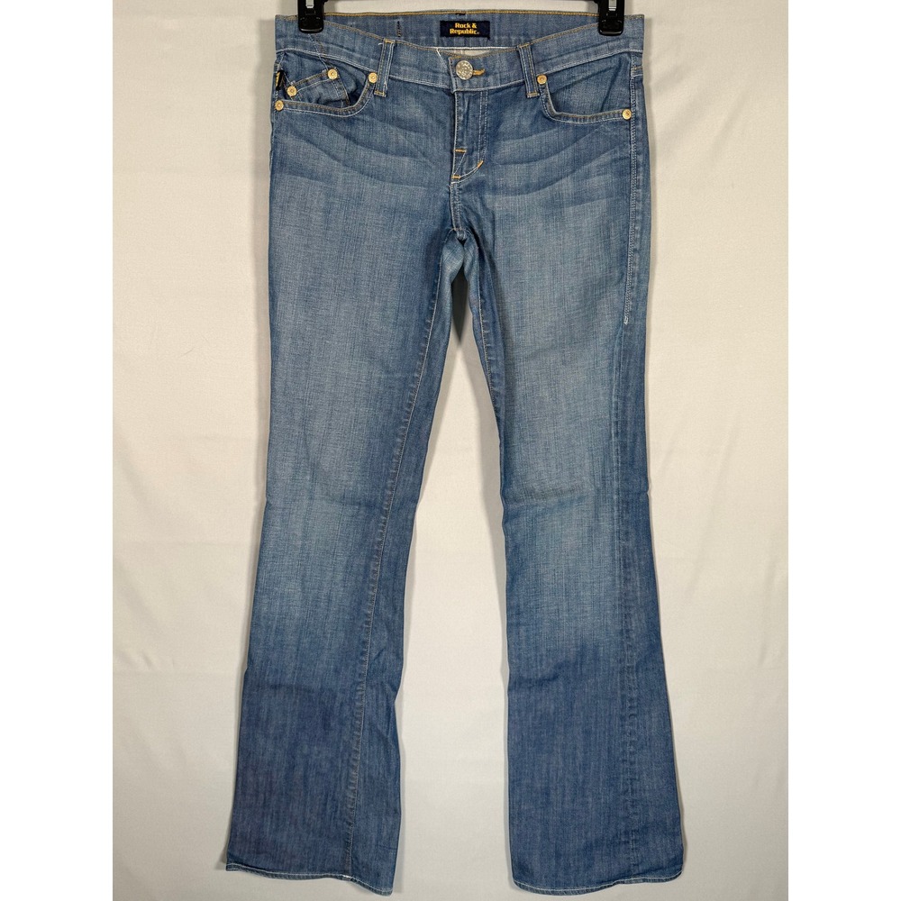 Rock & Republic Womens Low Rise Bootcut Jeans Blue Size 28 KDSGROWJ01 Gold‎ Logo - Picture 2 of 13